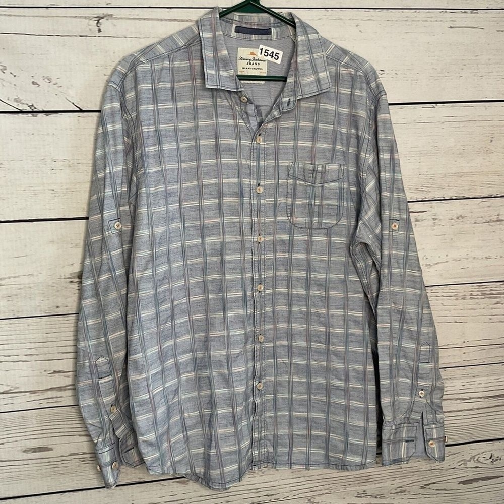 Tommy Bahama Jeans Island Crafted Plaid Long Sleeve Button Up Shirt Men XL China